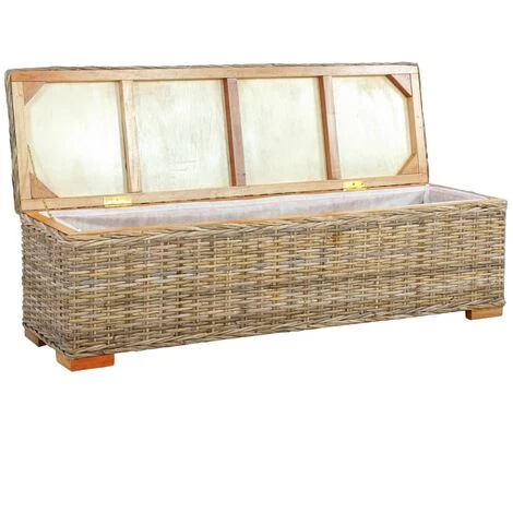 YOUTHUP Boîte De Rangement 120 Cm Rotin Naturel Kubu Et Manguier Solide - Brun 4 YOUTHUP Boîte De Rangement 120 Cm Rotin Naturel Kubu Et Manguier Solide - Brun – Image 2