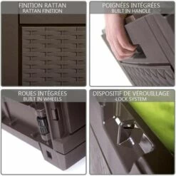 VOUNOT Coffre De Rangement Exterieur 310L En PP 119x48x60CM Style Polyrotin Marron -Rangement de jardin Soldes 53562498 3