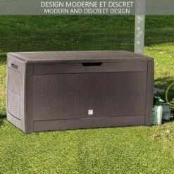 VOUNOT Coffre De Rangement Exterieur 310L En PP 119x48x60CM Style Polyrotin Marron -Rangement de jardin Soldes 53562498 4