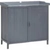 Outsunny Armoire De Rangement De Jardin Sur Pied, Table De Rempotage 2 En 1 Double Porte, étagère, Plateau Métal Galvanisé - Bois Sapin Gris - Gris -Rangement de jardin Soldes 53591973 1