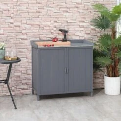 Outsunny Armoire De Rangement De Jardin Sur Pied, Table De Rempotage 2 En 1 Double Porte, étagère, Plateau Métal Galvanisé - Bois Sapin Gris - Gris 10 Outsunny Armoire De Rangement De Jardin Sur Pied, Table De Rempotage 2 En 1 Double Porte, étagère, Plateau Métal Galvanisé - Bois Sapin Gris - Gris -Rangement de jardin Soldes 53591973 4