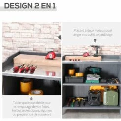 Outsunny Armoire De Rangement De Jardin Sur Pied, Table De Rempotage 2 En 1 Double Porte, étagère, Plateau Métal Galvanisé - Bois Sapin Gris - Gris 11 Outsunny Armoire De Rangement De Jardin Sur Pied, Table De Rempotage 2 En 1 Double Porte, étagère, Plateau Métal Galvanisé - Bois Sapin Gris - Gris -Rangement de jardin Soldes 53591973 5