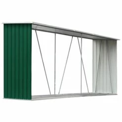 Hommoo Abri De Stockage De Bois Acier Galvanise 330x84x152 Cm Vert -Rangement de jardin Soldes 54154609 2