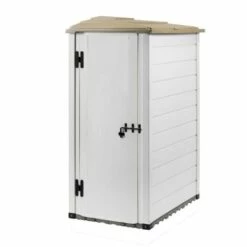 EZOOZA Tuscany Evo Abri De Jardin, Blanc/Brun, Dimensions Extérieures : 88 X 132 X 195 Cm - Beige