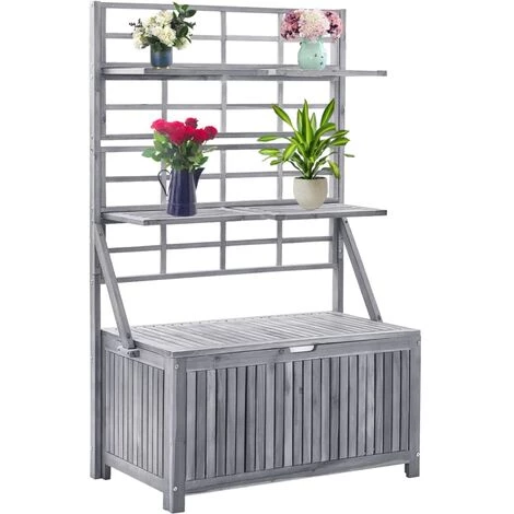 INLIFE Boîte De Rangement Avec Treillis Gris 99x55x160cm Bois D'acacia 4 INLIFE Boîte De Rangement Avec Treillis Gris 99x55x160cm Bois D'acacia – Image 2