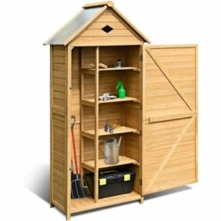 DREMADE DREAMADE Armoire De Jardin Remise Pour Outils En Bois De Sapin, Avec 5 Étagères, Une Porte Et Toit Double Pente Pour Jardin, Balcon Ou Terrasse 80 X 45 X 176 CM Jaune