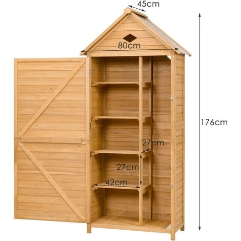 DREMADE DREAMADE Armoire De Jardin Remise Pour Outils En Bois De Sapin, Avec 5 Étagères, Une Porte Et Toit Double Pente Pour Jardin, Balcon Ou Terrasse 80 X 45 X 176 CM Jaune 7 DREMADE DREAMADE Armoire De Jardin Remise Pour Outils En Bois De Sapin, Avec 5 Étagères, Une Porte Et Toit Double Pente Pour Jardin, Balcon Ou Terrasse 80 X 45 X 176 CM Jaune – Image 5