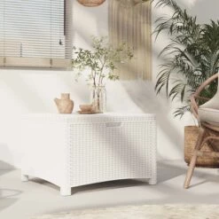INLIFE Boîte De Rangement De Jardin 60x54x41 Cm Rotin PP Blanc