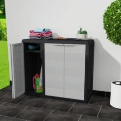INLIFE Armoire De Rangement De Jardin Avec 2 étagères Noir Et Gris
