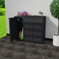 INLIFE Armoire De Rangement De Jardin Avec 2 étagères Noir