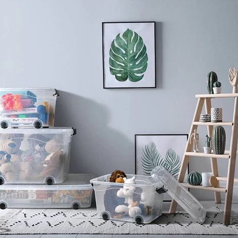 INLIFE Boîtes De Rangement Et Roues Couvercles 2 Pcs Transparent 100 L 3 INLIFE Boîtes De Rangement Et Roues Couvercles 2 Pcs Transparent 100 L