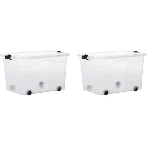 INLIFE Boîtes De Rangement Et Roues Couvercles 2 Pcs Transparent 100 L 4 INLIFE Boîtes De Rangement Et Roues Couvercles 2 Pcs Transparent 100 L – Image 2