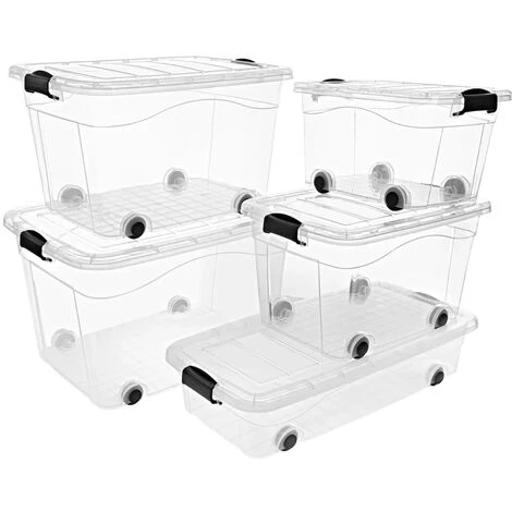 INLIFE Boîtes De Rangement Et Roues Couvercles 2 Pcs Transparent 100 L 6 INLIFE Boîtes De Rangement Et Roues Couvercles 2 Pcs Transparent 100 L – Image 4