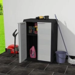 INLIFE Armoire De Rangement De Jardin Avec 1 étagère Noir Et Gris