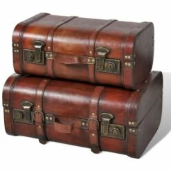 NOVA Set 2 Bauli En Vintage Marrone Wood Bauli Set 2 Pièces Retro Suitcase Coffre De Rangement Vintage Bois Marron 2 Pcs
