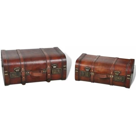 NOVA Set 2 Bauli En Vintage Marrone Wood Bauli Set 2 Pièces Retro Suitcase Coffre De Rangement Vintage Bois Marron 2 Pcs 5 NOVA Set 2 Bauli En Vintage Marrone Wood Bauli Set 2 Pièces Retro Suitcase Coffre De Rangement Vintage Bois Marron 2 Pcs – Image 3