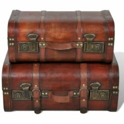 NOVA Set 2 Bauli En Vintage Marrone Wood Bauli Set 2 Pièces Retro Suitcase Coffre De Rangement Vintage Bois Marron 2 Pcs 11 NOVA Set 2 Bauli En Vintage Marrone Wood Bauli Set 2 Pièces Retro Suitcase Coffre De Rangement Vintage Bois Marron 2 Pcs -Rangement de jardin Soldes 57092358 5