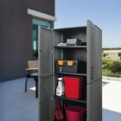 VidaXL Armoire De Rangement De Jardin Gris Et Noir 68x37x163 Cm PP - Gris