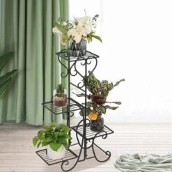DYHF 107*22*57 Plante Support Pot De Fleur Etagère Métal De 5 Niveaux Présentoir Fleur Décor Intérieur Extérieur Plancher Balcon Salon Noir - Noir -Rangement de jardin Soldes 58481743 5