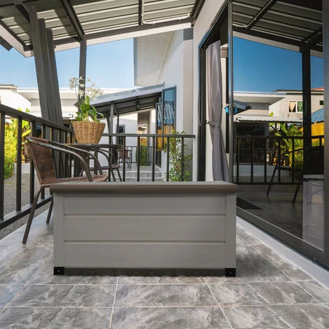 Coffre De Jardin Capacité 150L Gardiun Tuscany Evo 82,5x47x57 Cm Boîte De Rangement Extérieur En Résine Avec Vérin Et Sol 4 Coffre De Jardin Capacité 150L Gardiun Tuscany Evo 82,5x47x57 Cm Boîte De Rangement Extérieur En Résine Avec Vérin Et Sol – Image 2