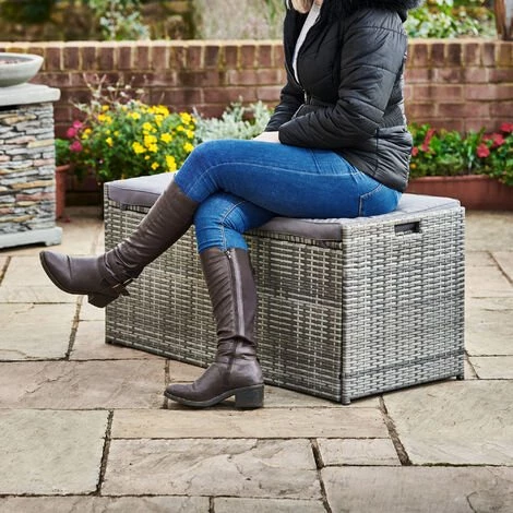 Coffre De Jardin Rangement 2 En 1 Banc Extérieur Avec Coussin 336 Litres Résistant Aux Intempéries Gris Teamson Home PT-OF0039G 5 Coffre De Jardin Rangement 2 En 1 Banc Extérieur Avec Coussin 336 Litres Résistant Aux Intempéries Gris Teamson Home PT-OF0039G – Image 3