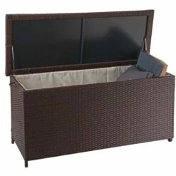 DéCOSHOP26 Coffre De Rangement Pour Jardin En Polyrotin Marron Avec Roulettes Rangement Coussins Marron 63x135x52cm 320L - Marron -Rangement de jardin Soldes 59153406 4