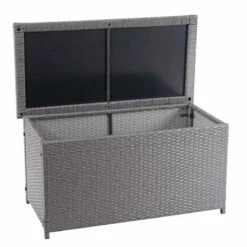 DéCOSHOP26 Coffre De Rangement Pour Jardin En Polyrotin Gris Avec Roulettes Rangement Coussins 51x100x50cm 170L - Gris