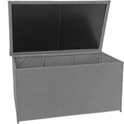 DéCOSHOP26 Coffre De Rangement Pour Jardin En Polyrotin Gris Avec Roulettes Rangement Coussins 80x160x94cm 950L - Gris