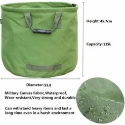 LTS FAFA Sac De Jardinage 125L Extra-Robuste Avec Poignées, Sac De Ramassage Feuilles Verte Avec Toile Militaire (H45.7 Cm, D55.8 Cm) -Rangement de jardin Soldes 59304422 5