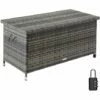 TECTAKE Coffre De Jardin KIRUNA En Rotin Synthétique 120x55x61,5cm 270 L - Coffre De Rangement Extérieur, Malle De Rangement, Caisse De Stockage De Jardin - Gris -Rangement de jardin Soldes 60150878 1