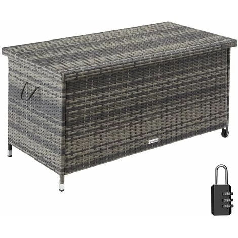 TECTAKE Coffre De Jardin KIRUNA En Rotin Synthétique 120x55x61,5cm 270 L - Coffre De Rangement Extérieur, Malle De Rangement, Caisse De Stockage De Jardin - Gris 3 TECTAKE Coffre De Jardin KIRUNA En Rotin Synthétique 120x55x61,5cm 270 L - Coffre De Rangement Extérieur, Malle De Rangement, Caisse De Stockage De Jardin - Gris