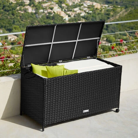 TECTAKE Coffre De Rangement Avec Cadre En Aluminium Et Roues 297l, 117x54x64cm - Coffre De Rangement Exterieur, Malle De Rangement, Caisse De Stockage De Jardin - Noir 4 TECTAKE Coffre De Rangement Avec Cadre En Aluminium Et Roues 297l, 117x54x64cm - Coffre De Rangement Exterieur, Malle De Rangement, Caisse De Stockage De Jardin - Noir – Image 2