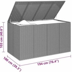 INLIFE Boîte à Coussins De Jardin Résine Tressée 194x100x103 Cm Gris -Rangement de jardin Soldes 60303214 5