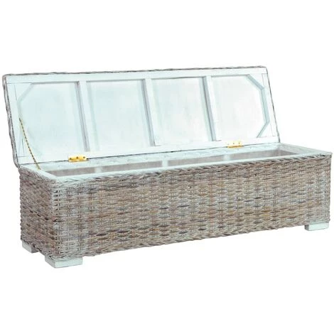 INLIFE Boîte De Rangement 120 Cm Blanc Rotin Naturel Kubu Et Manguier 4 INLIFE Boîte De Rangement 120 Cm Blanc Rotin Naturel Kubu Et Manguier – Image 2