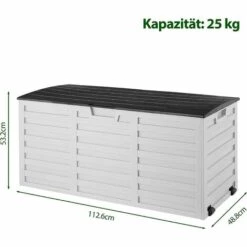 BAMNY Coffre De Rangement Extérieur En PP, Malle De Rangement De Jardin, Avec Roulettes Et Poignées, Stockage De Jardin Terrasse Balcon, Noir Et Cendré, 112x49x53cm, 265 L -Rangement de jardin Soldes 60359876 2