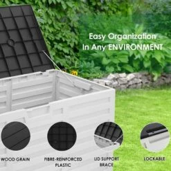 BAMNY Coffre De Rangement Extérieur En PP, Malle De Rangement De Jardin, Avec Roulettes Et Poignées, Stockage De Jardin Terrasse Balcon, Noir Et Cendré, 112x49x53cm, 265 L -Rangement de jardin Soldes 60359876 3