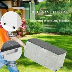 BAMNY Coffre De Rangement Extérieur En PP, Malle De Rangement De Jardin, Avec Roulettes Et Poignées, Stockage De Jardin Terrasse Balcon, Noir Et Cendré, 112x49x53cm, 265 L -Rangement de jardin Soldes 60359876 4