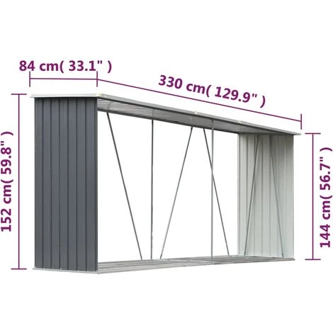 GROSMONDE 330 X 84 X 152 Cm Abri De Stockage De Bois Chauffage Acier Galvanisé Jardin Gris 4 GROSMONDE 330 X 84 X 152 Cm Abri De Stockage De Bois Chauffage Acier Galvanisé Jardin Gris – Image 2