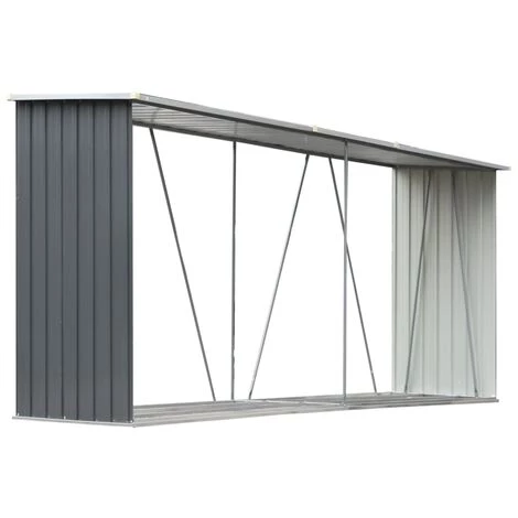 GROSMONDE 330 X 84 X 152 Cm Abri De Stockage De Bois Chauffage Acier Galvanisé Jardin Gris 5 GROSMONDE 330 X 84 X 152 Cm Abri De Stockage De Bois Chauffage Acier Galvanisé Jardin Gris – Image 3