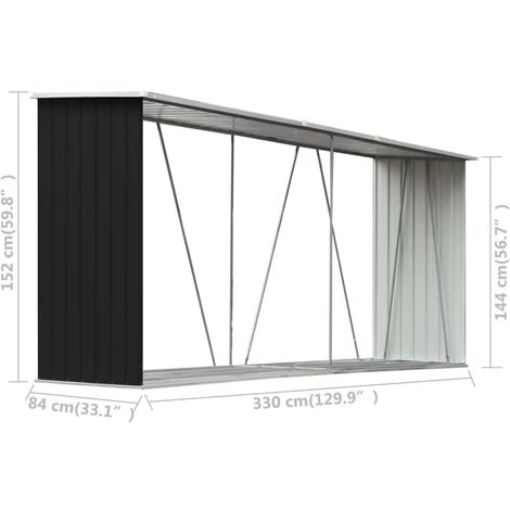 GROSMONDE 330 X 84 X 152 Cm Abri De Stockage De Bois Chauffage Acier Galvanisé Jardin Anthracite 4 GROSMONDE 330 X 84 X 152 Cm Abri De Stockage De Bois Chauffage Acier Galvanisé Jardin Anthracite – Image 2