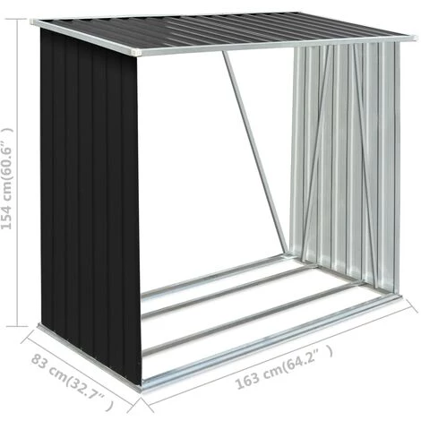 GROSMONDE 163 X 83 X 154 Cm Abri De Stockage De Bois Acier Galvanisé Porte-b?che Jardin Anthracite 4 GROSMONDE 163 X 83 X 154 Cm Abri De Stockage De Bois Acier Galvanisé Porte-b?che Jardin Anthracite – Image 2