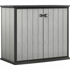 Chalet & Jardin Armoire Basse BROSSIUM En Résine - 1000L - 138 X 80,5 X 170 Cm - Gris