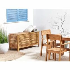 BELIANI Coffre De Rangement 130 X 64 Cm Bois Clair - Bois Clair -Rangement de jardin Soldes 63697840 2