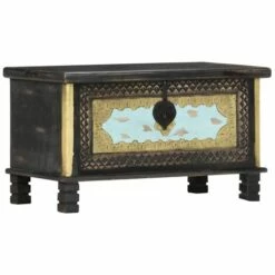 FUHUIDATRADING Coffre De Rangement Noir 80x40x45 Cm Bois De Manguier Massif