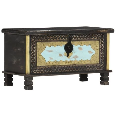 FUHUIDATRADING Coffre De Rangement Noir 80x40x45 Cm Bois De Manguier Massif 7 FUHUIDATRADING Coffre De Rangement Noir 80x40x45 Cm Bois De Manguier Massif – Image 5