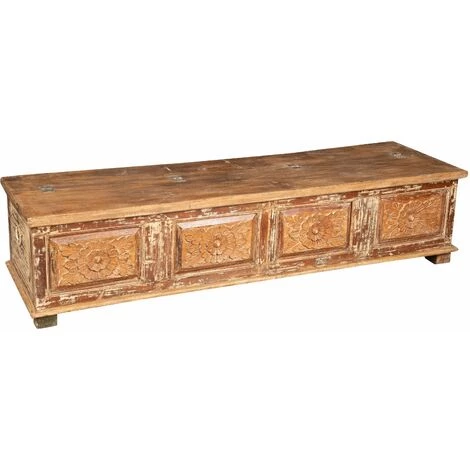 BISCOTTINI Coffre, Coffre, Banc, Conteneur, étui, Original Antique En Bois De Teck Sculpté Avec Une Finition Décapée 4 BISCOTTINI Coffre, Coffre, Banc, Conteneur, étui, Original Antique En Bois De Teck Sculpté Avec Une Finition Décapée – Image 2