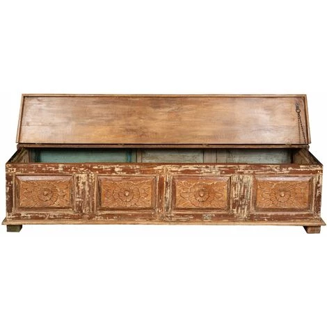 BISCOTTINI Coffre, Coffre, Banc, Conteneur, étui, Original Antique En Bois De Teck Sculpté Avec Une Finition Décapée 7 BISCOTTINI Coffre, Coffre, Banc, Conteneur, étui, Original Antique En Bois De Teck Sculpté Avec Une Finition Décapée – Image 5
