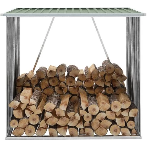 TALKEACH 163 X 83 X 154 Cm Abri De Stockage De Bois Acier Galvanisé Porte-b?che Jardin Vert 3 TALKEACH 163 X 83 X 154 Cm Abri De Stockage De Bois Acier Galvanisé Porte-b?che Jardin Vert