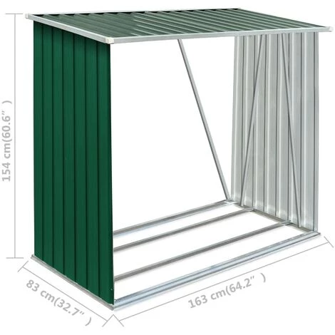 TALKEACH 163 X 83 X 154 Cm Abri De Stockage De Bois Acier Galvanisé Porte-b?che Jardin Vert 4 TALKEACH 163 X 83 X 154 Cm Abri De Stockage De Bois Acier Galvanisé Porte-b?che Jardin Vert – Image 2