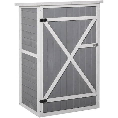 Outsunny Armoire Abri De Jardin Remise Pour Outils - Grande Porte Verrouillable Loquet - 2 étagères - Toit Bitumé Incliné Bois De Sapin Blanc Gris - Gris 3 Outsunny Armoire Abri De Jardin Remise Pour Outils - Grande Porte Verrouillable Loquet - 2 étagères - Toit Bitumé Incliné Bois De Sapin Blanc Gris - Gris